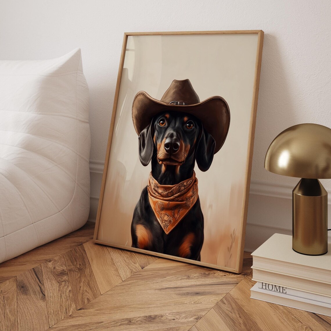 Dachshund in Cowboy Hat and Bandana Western Dog Portrait Poster