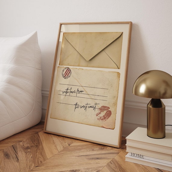 Vintage Love Letter Print East Coast Postcard With Red Lipstick Kiss