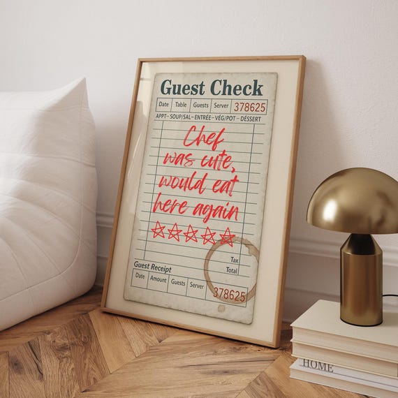 Funny Restaurant Receipt Wall Art Vintage Guest Check Print Retro Kitchen Decor Chef Gift Foodie