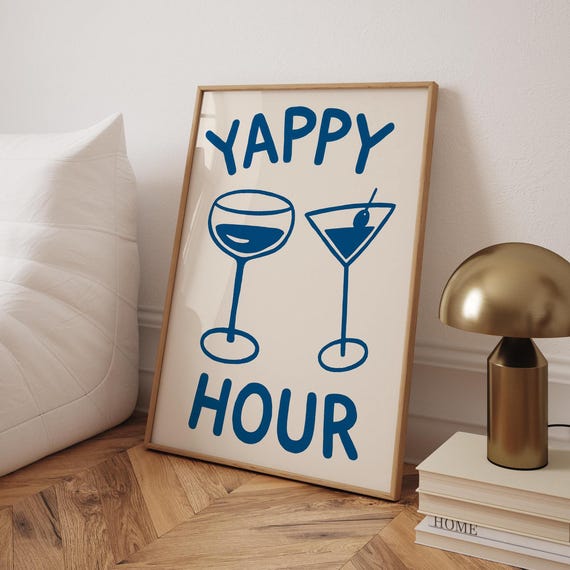 Yappy Hour Cocktail Print Funny Dog Bar Art Retro Kitchen Decor