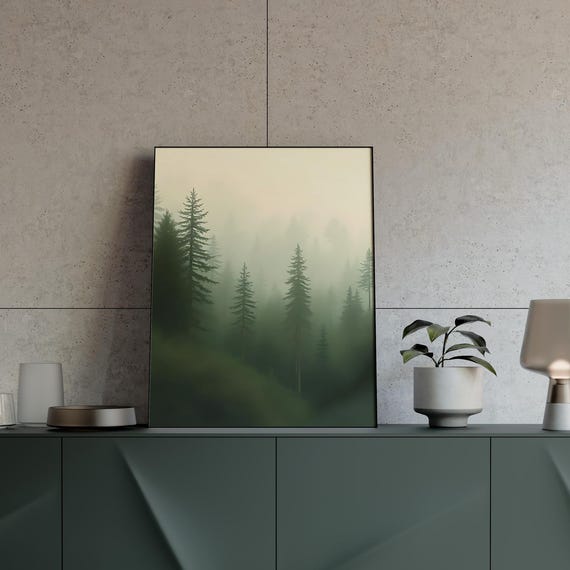 Forest Landscape Earthy Green Wall Art Dreamy Nature Print Serene