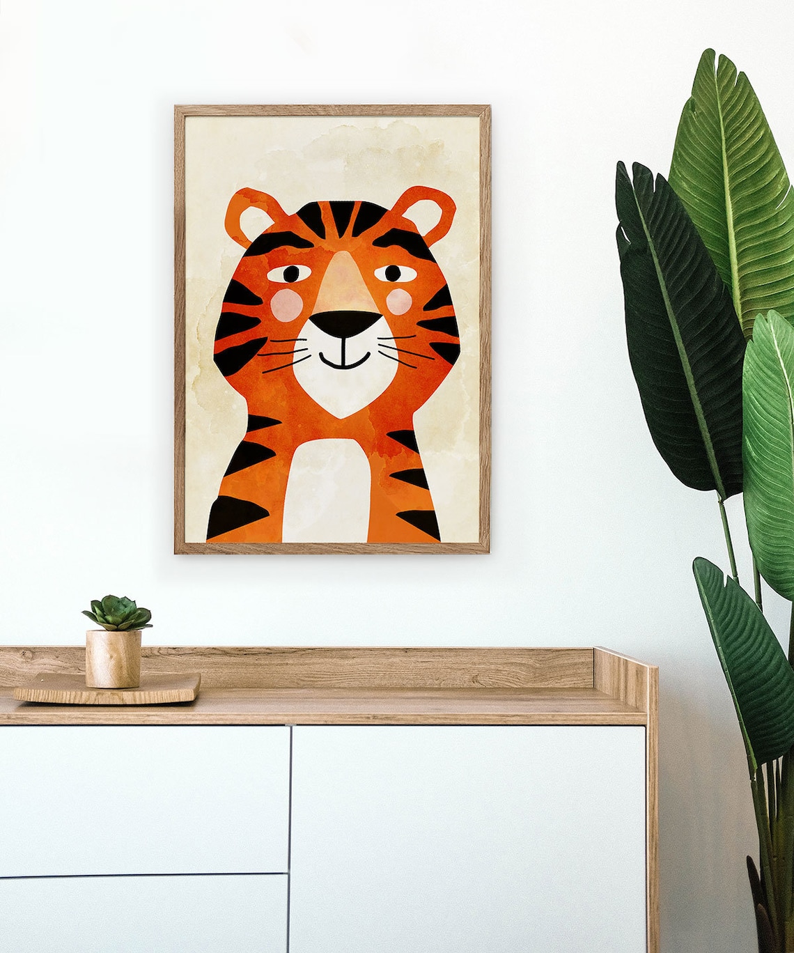 Cute Smiling Tiger Face Orange Watercolor Nursery Kids Room Art Poster - Image 2