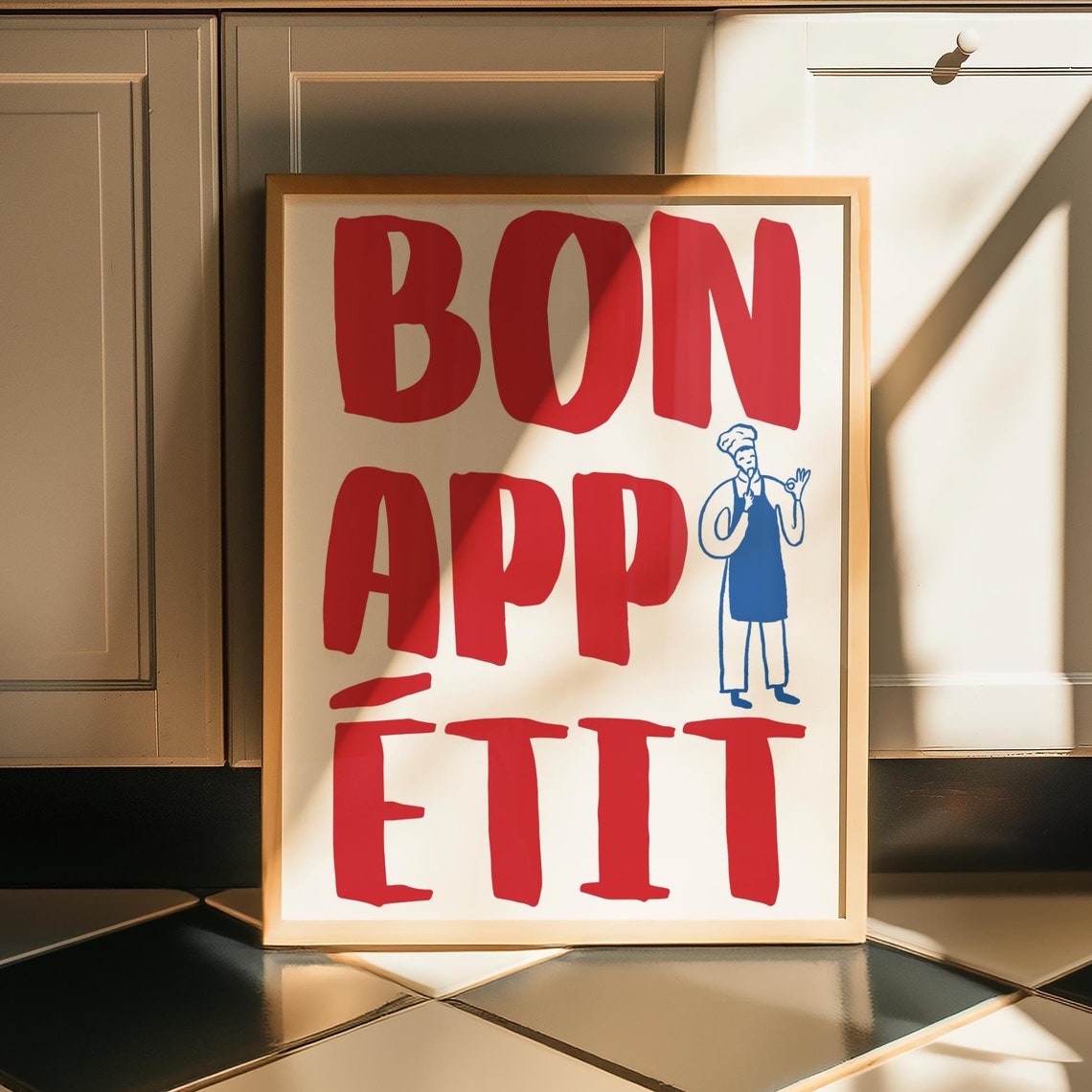 Bon Appetit Red French Kitchen Chef Quote Bold Typography Poster