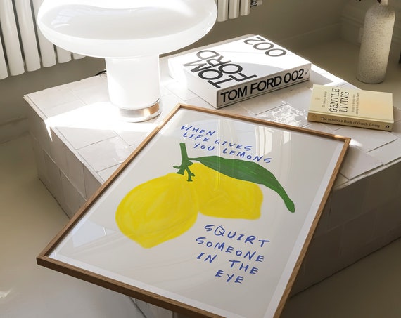 Lemon Print Kitchen Wall Decor Trendy Retro Wall Art Funny Quote Art Typography Print Kitchen 70s Wall Art Fruit Print