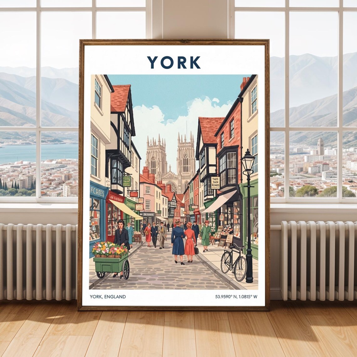 York England Vintage Travel Poster Shambles Street Minster Shops Art