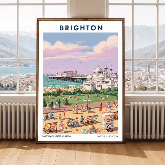 Pier Retro Travel Poster British Seaside Illustration