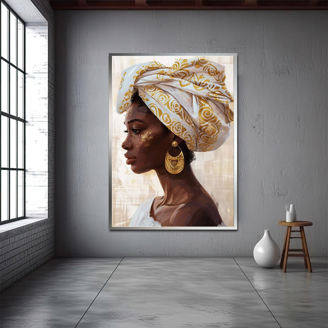 African Woman Portrait Colorful Face Abstract Art Woman Portrait Painting On Framed Woman Art - Image 2