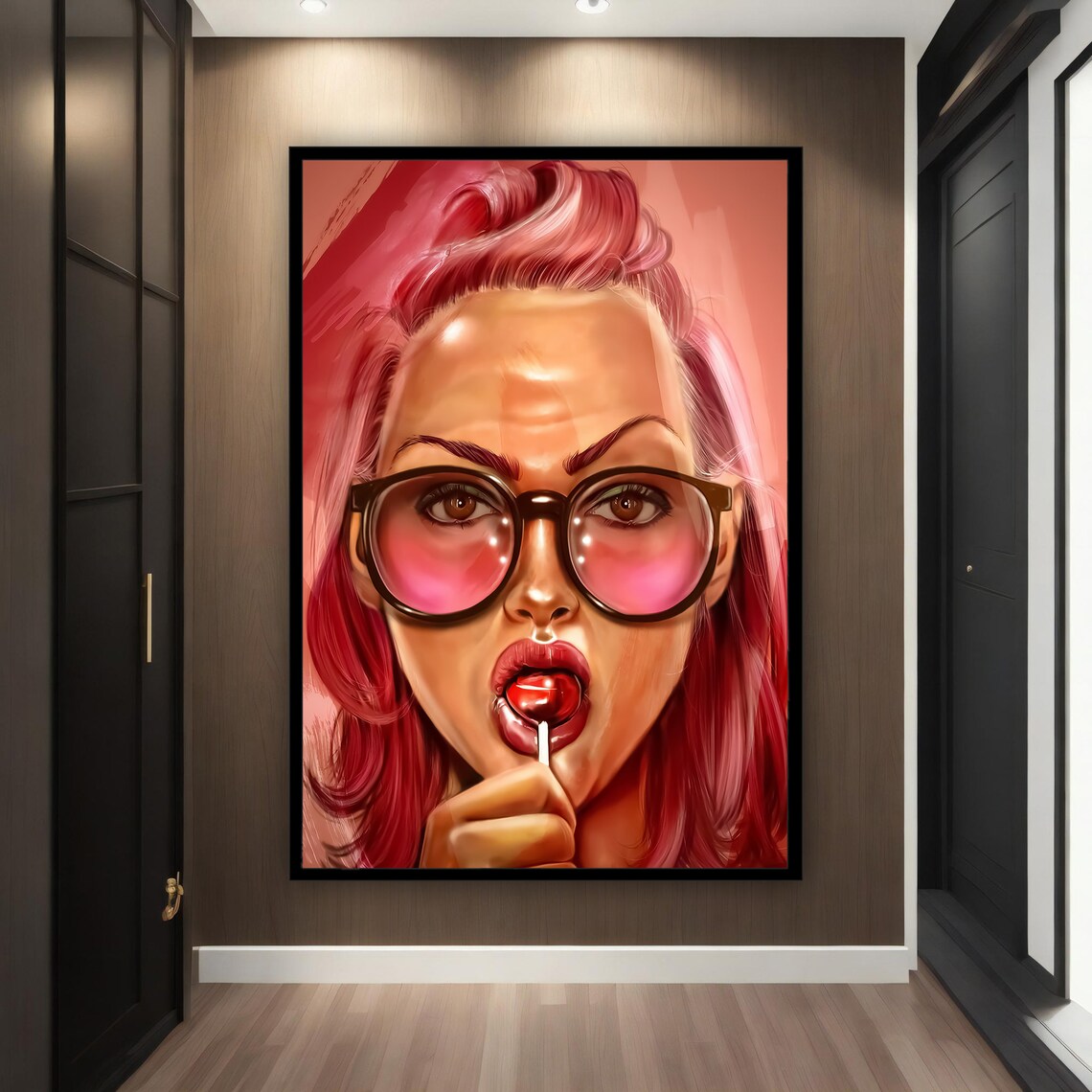 Playful Pink Lollipop Pop Art Girl Oversized Sunglasses Poster - Image 3