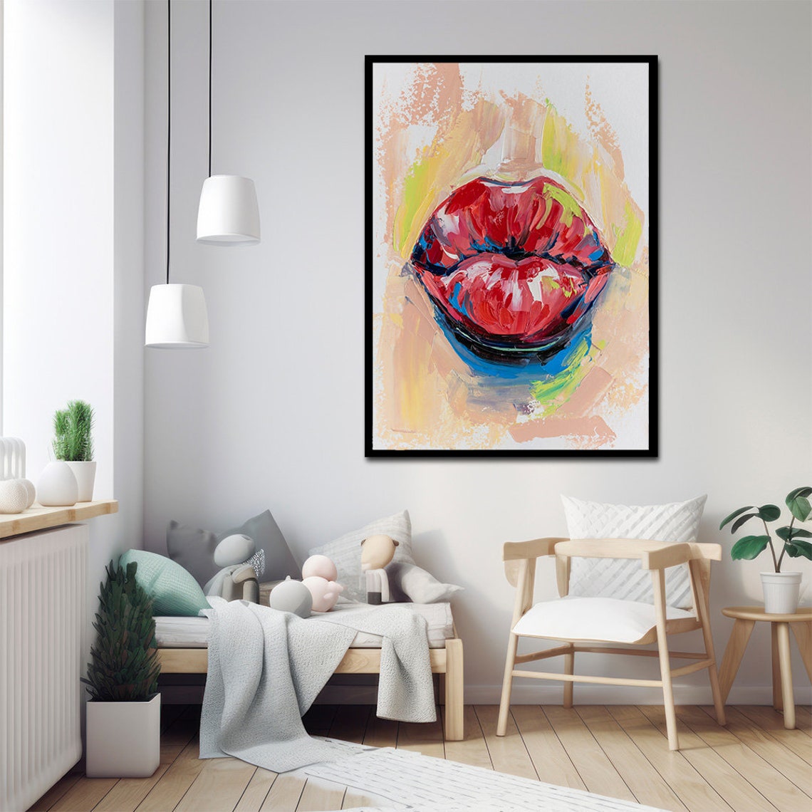 Bold Red Lips Pop Art Painting Abstract Modern Glamour Wall Art - Image 3