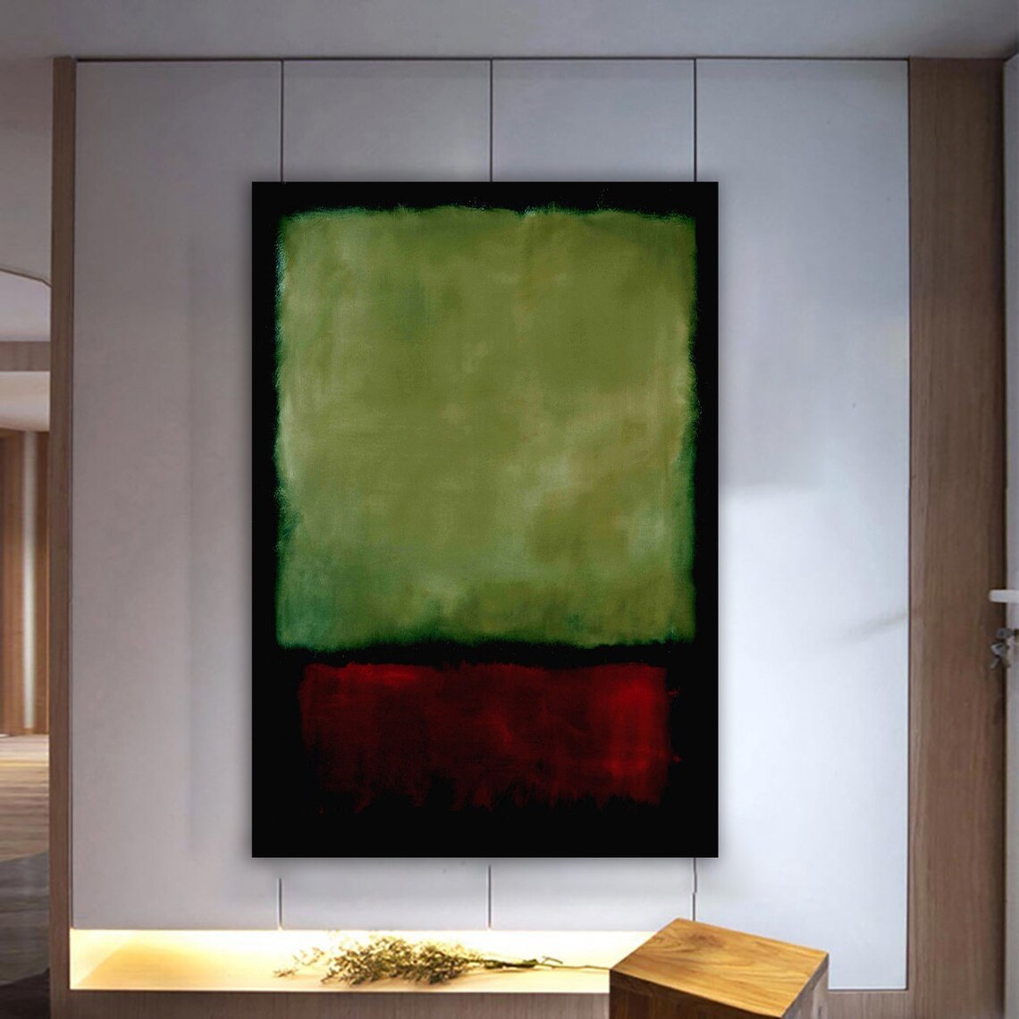 Mark Rothko Style Green and Red Abstract Color Field Modern Poster - Image 2
