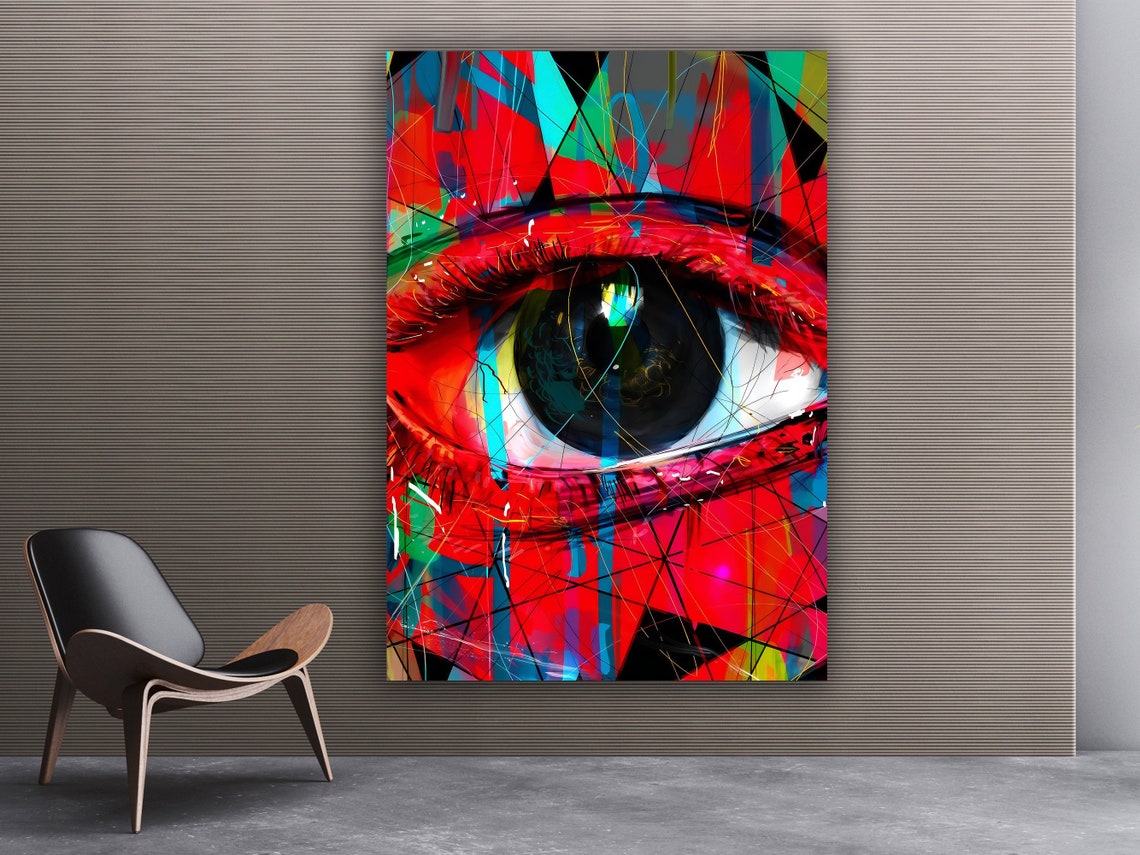 Abstract Red Eye Close Up Neon Graffiti Style Digital Art Wall Poster
