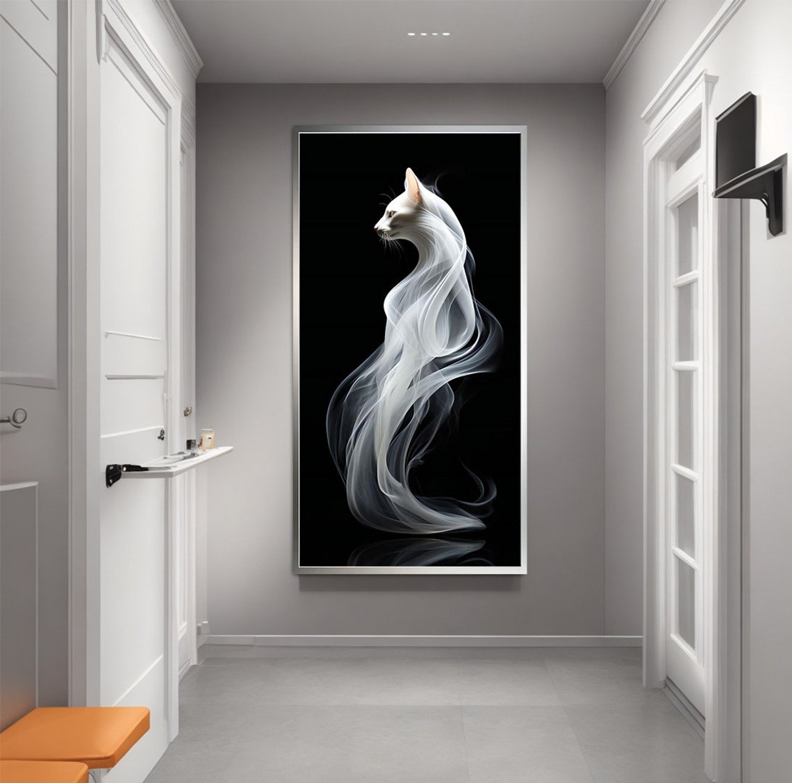 White Cat Poster, Cat Wall Decor