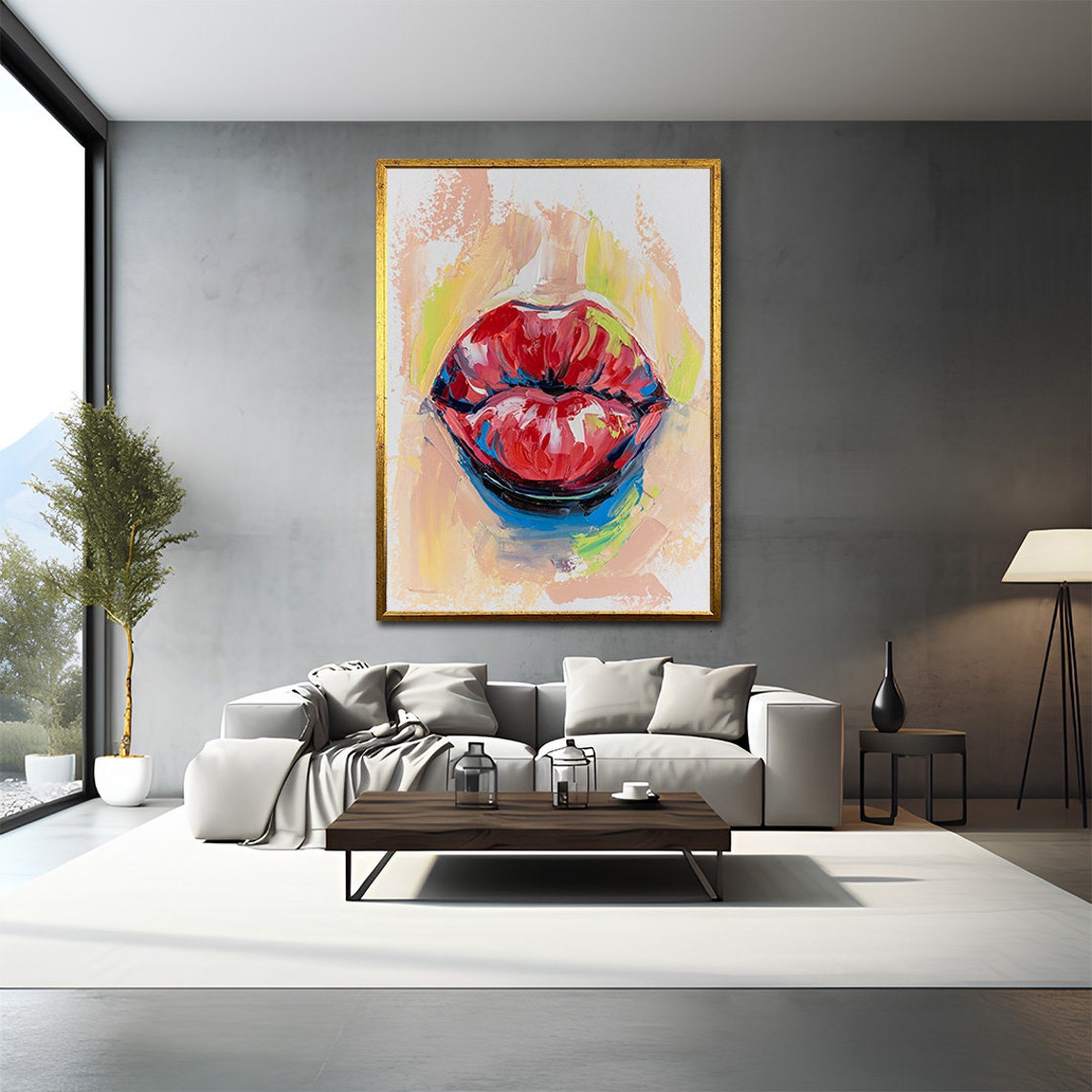Bold Red Lips Pop Art Painting Abstract Modern Glamour Wall Art