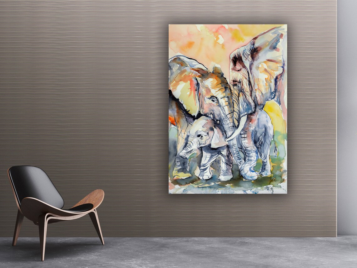 Watercolor Elephant Mother And Baby Tender Wildlife Art Poster - Image 3