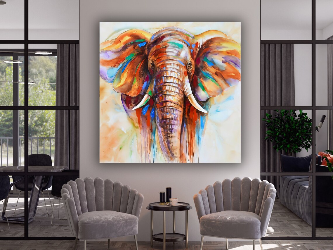 Colorful Elephant Watercolor Painting Safari Animal Wall Art - Image 3