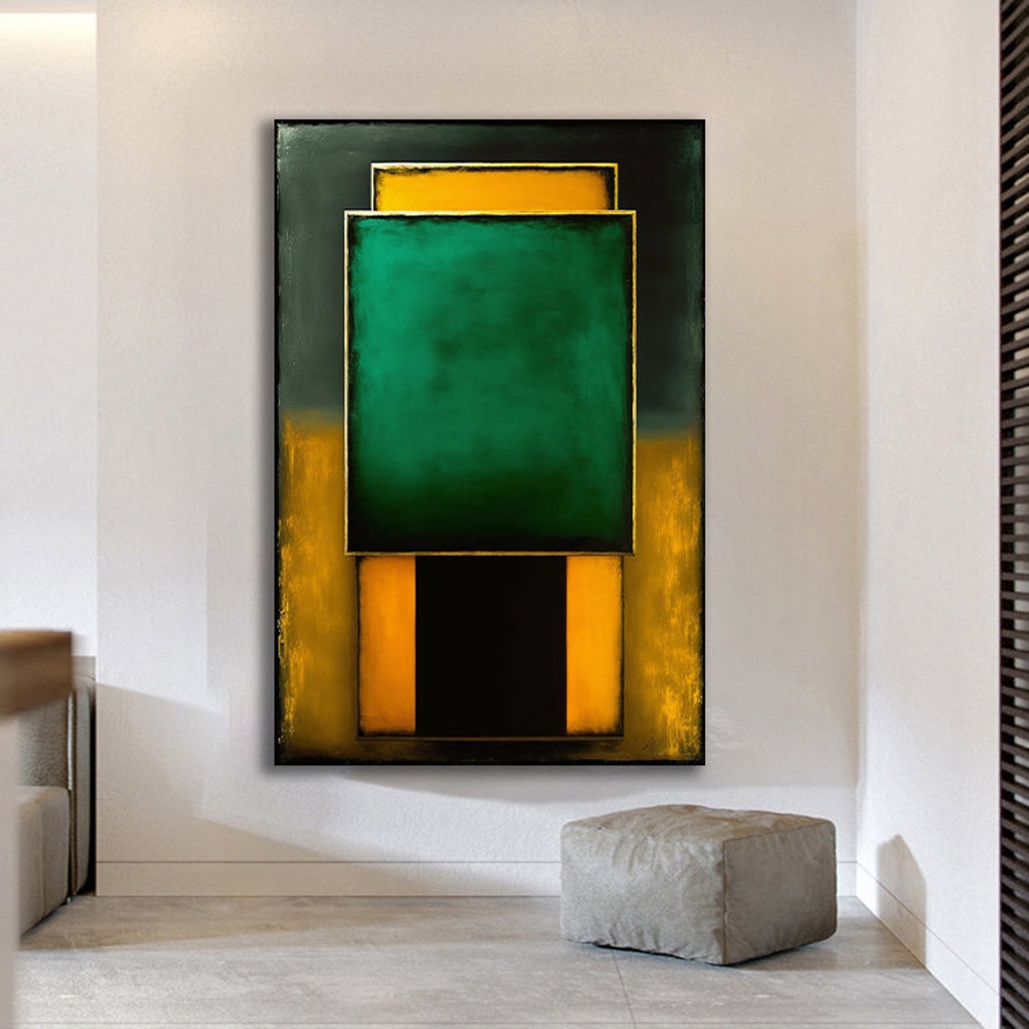 Geometric Emerald Gold Black Abstract Rothko Style Art Poster - Image 3