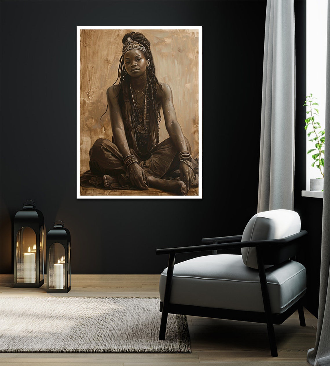 Seated African Woman Gold Jewelry Ethnic Portrait Art Poster - Image 2