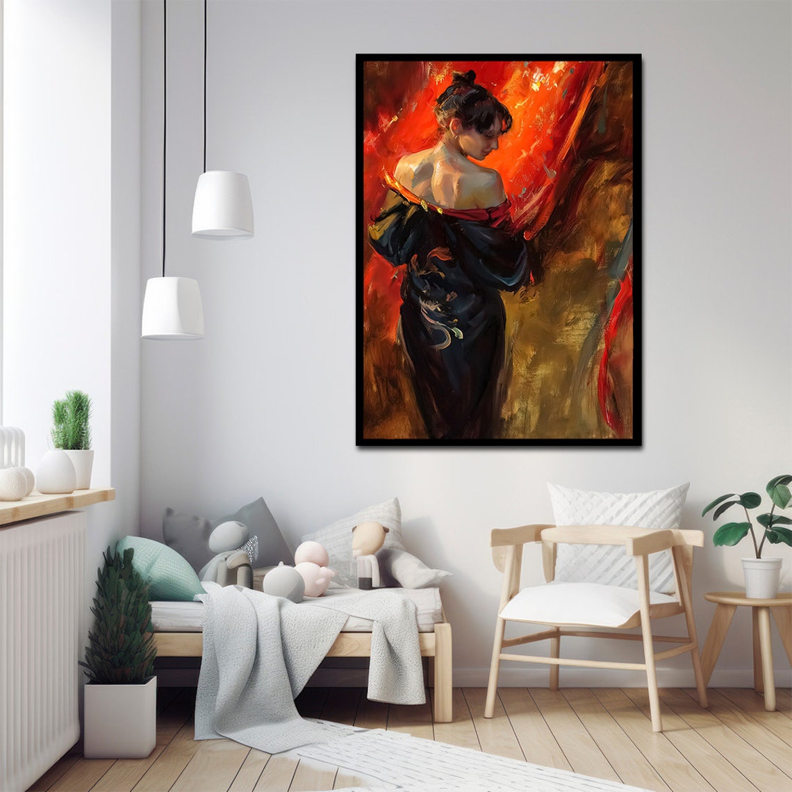 Woman In A Black Dress Painting Nude Poster Black And Red Painting Gold Detail Painting Printed Painting - Image 2