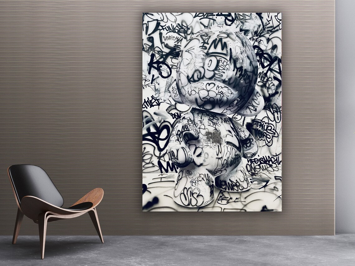 Graffiti Teddy Bear Black White Street Art Urban Illustration Wall Art Poster - Image 3
