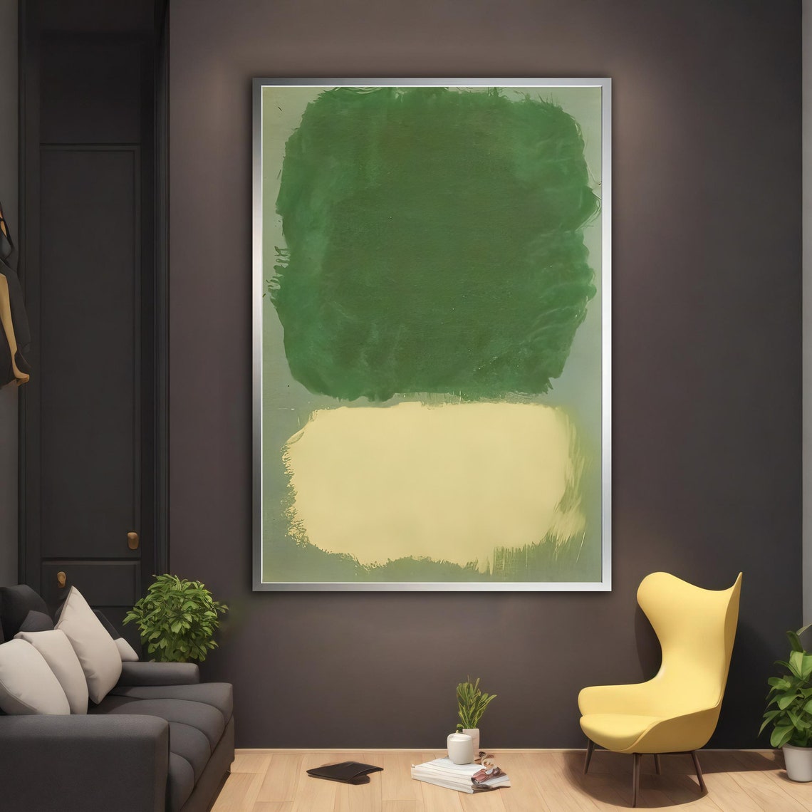 Rothko Style Color Field Green Cream Minimalist Abstract Wall Art - Image 2