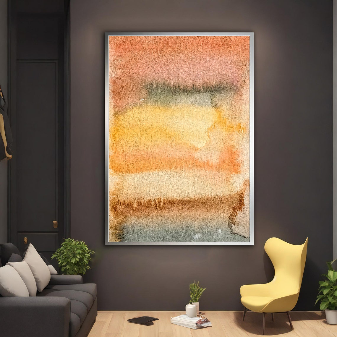 Soft Orange Watercolor Abstract Bands Peach Sunset Tones Art Print - Image 2