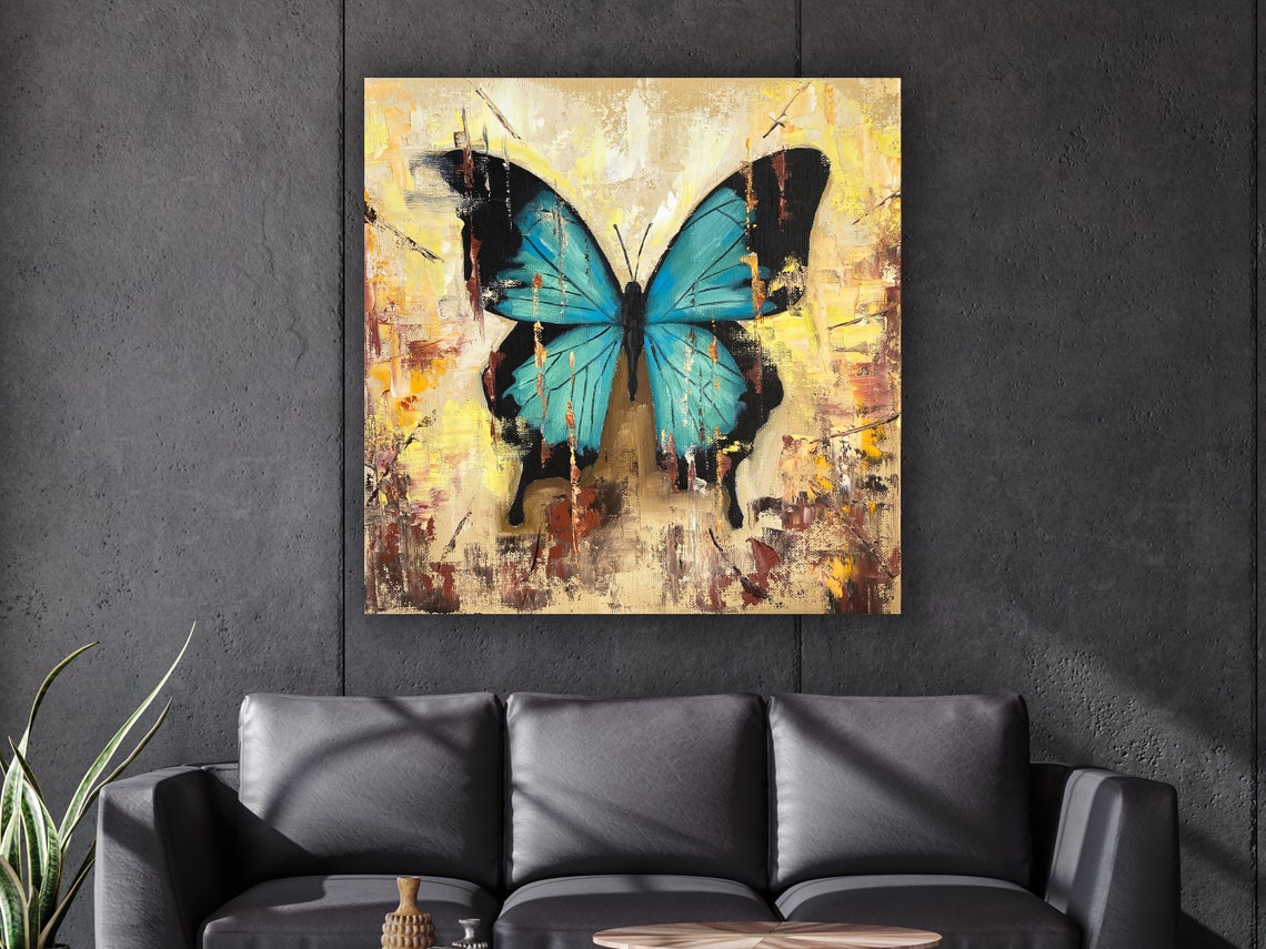 Blue Morpho Butterfly Gold Abstract Background Insect Art Poster