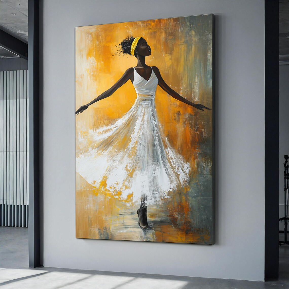 Black Ballerina In White Dress Dancing Golden Abstract Ballet Poster