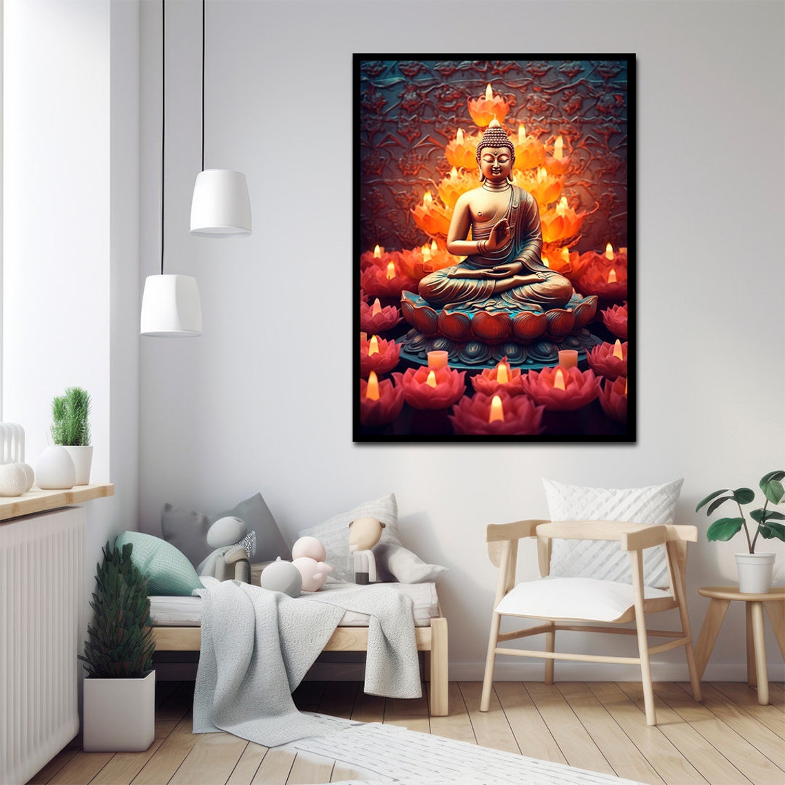 Candle Buddha Gold Buddha Woman Painting Meditation Art Meditation Wall Art Buddha Art Yoga Wall Art Print Painting - Image 2