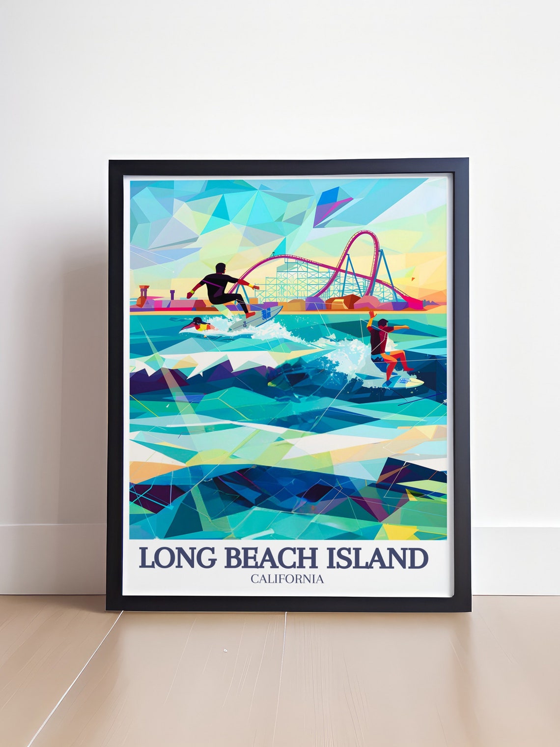 Long Beach Island California Surfers Waves Pier Coaster Poster - Image 4