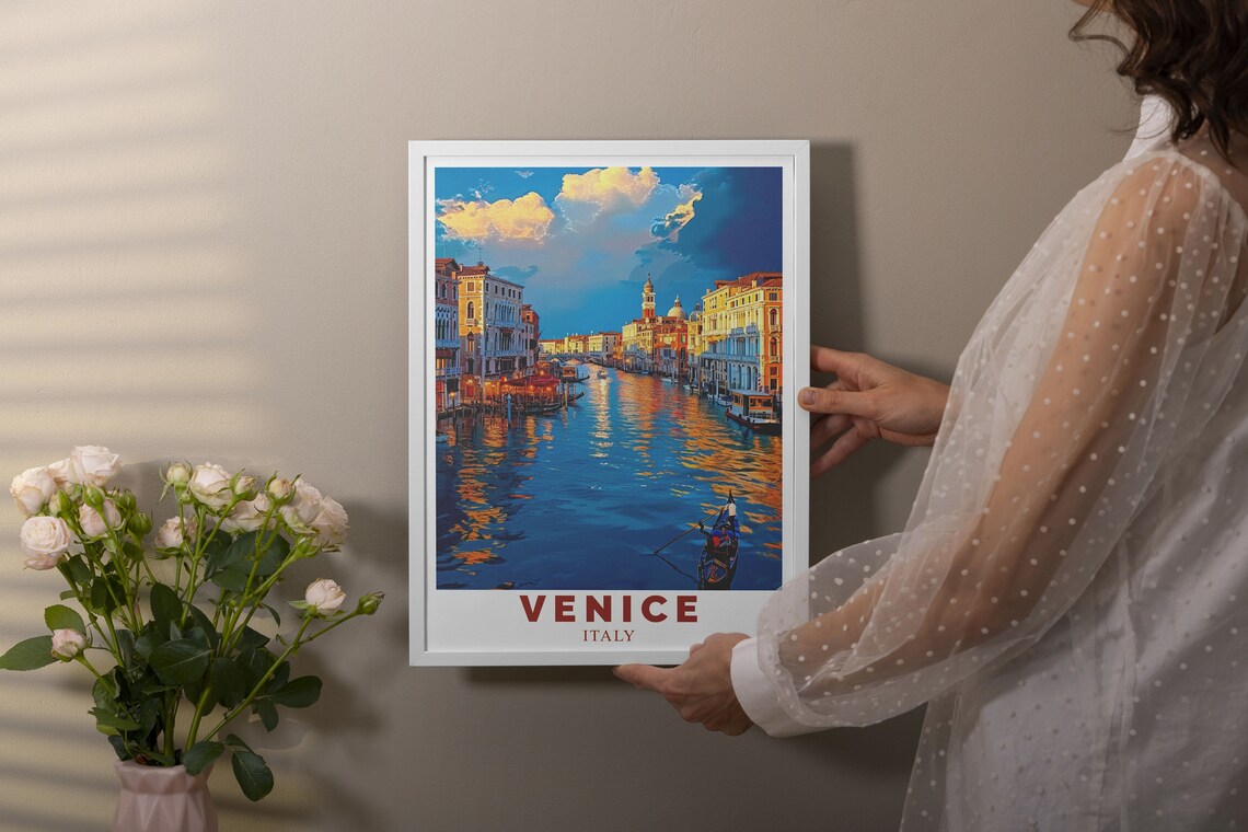 Venice Grand Canal Golden Hour Gondolas Sunset Italy Travel Poster - Image 2