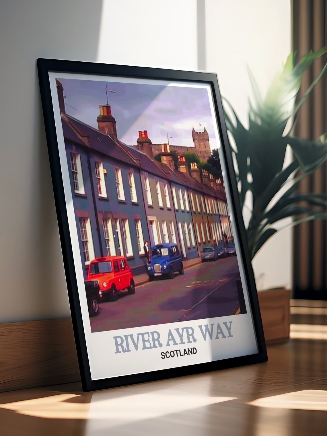 River Ayr Way Catrine Terraced Street and Castle Travel Poster - Image 3