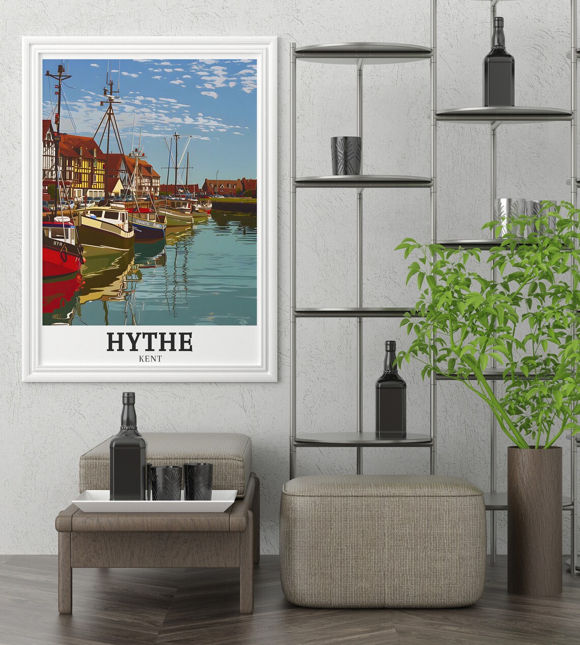 Hythe Kent Harbor Fishing Boats Historic Buildings Travel Poster - Image 3