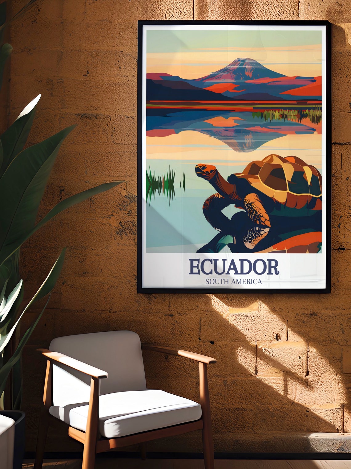 Galapagos Tortoise at Sunset Ecuador Volcano Wildlife Art Poster - Image 3