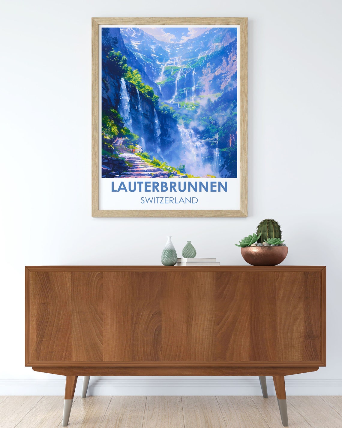 Lauterbrunnen Switzerland Travel Poster Waterfalls Cliff Cascade Art - Image 2