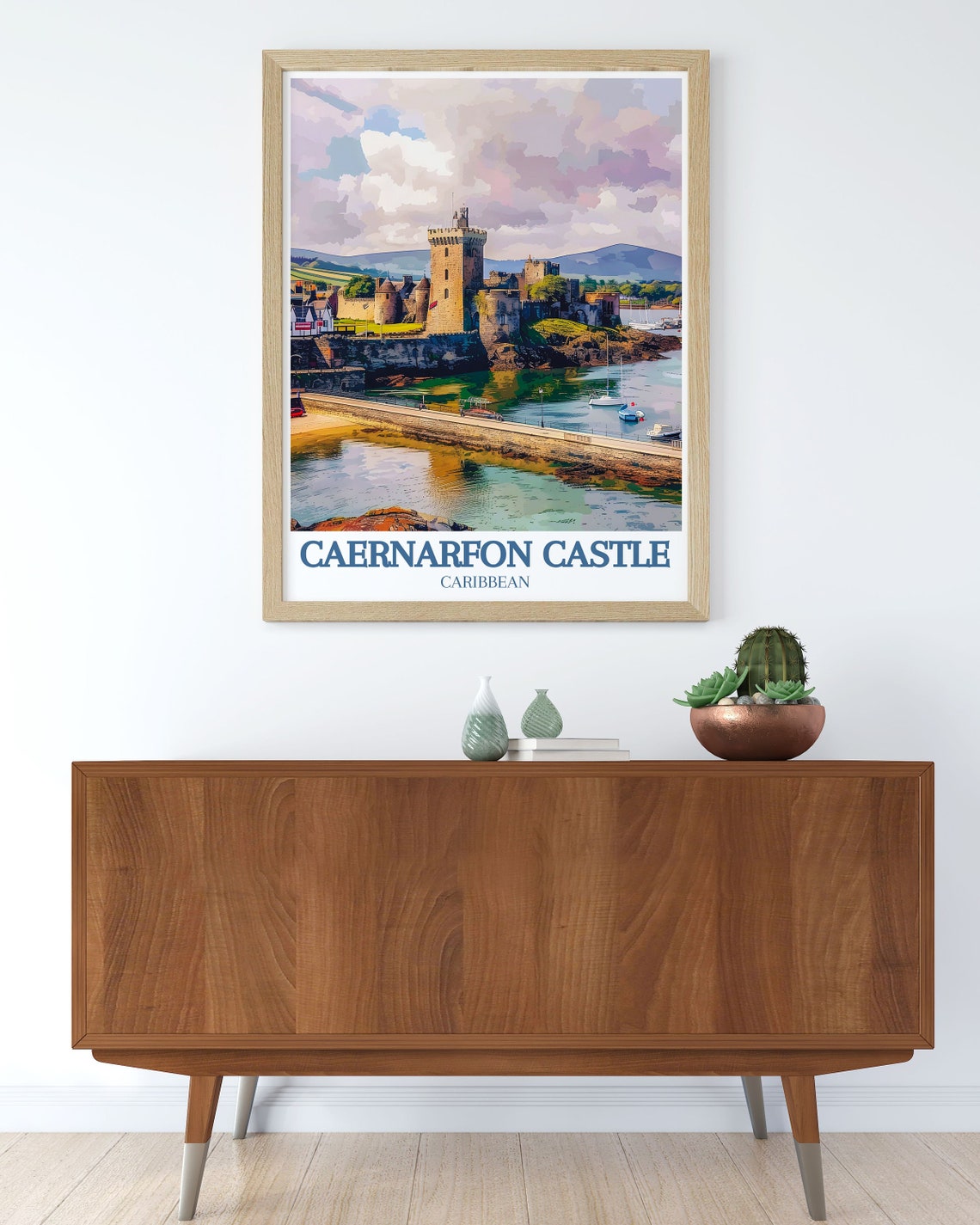 Caernarfon Castle Wales Daytime Causeway View Over The Strait Poster - Image 3