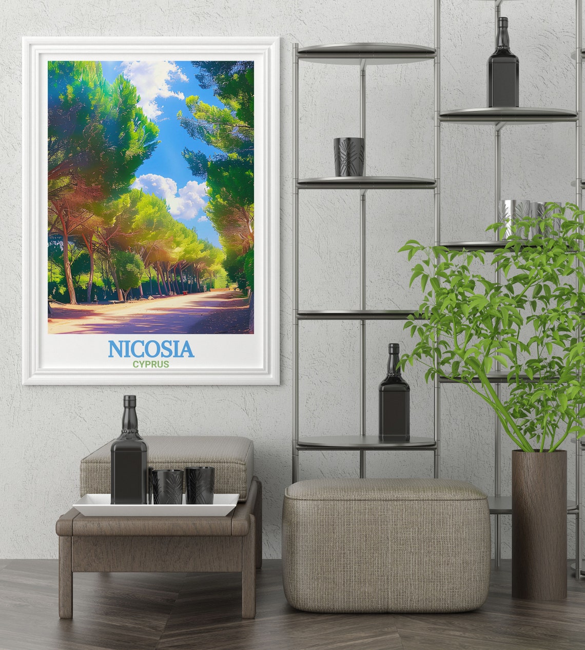 Nicosia Sunlit Pine Forest Trail Dappled Light Nature Travel Poster - Image 3