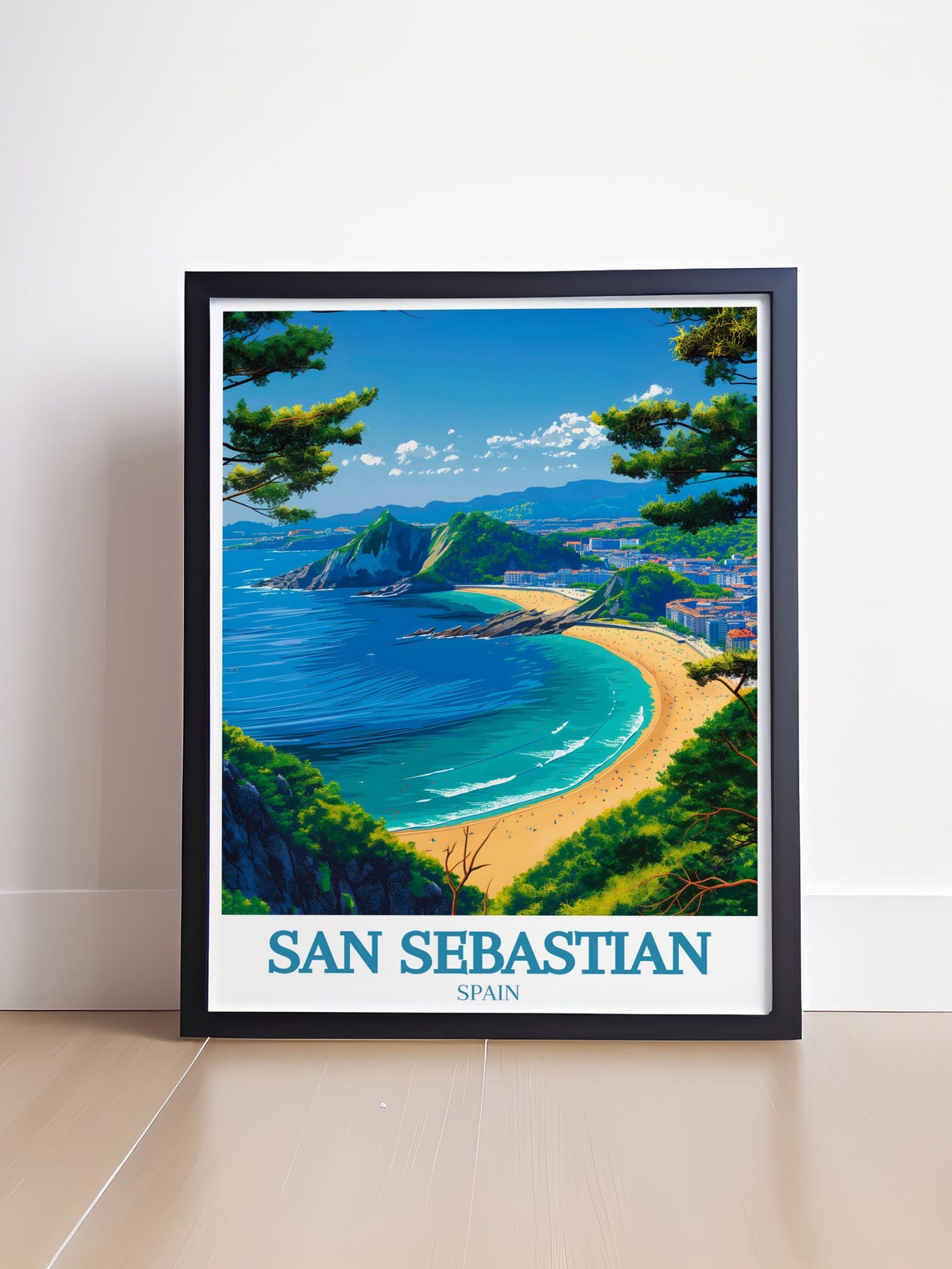 San Sebastian La Concha Beach Overlook Pines Spain Travel Poster - Image 4