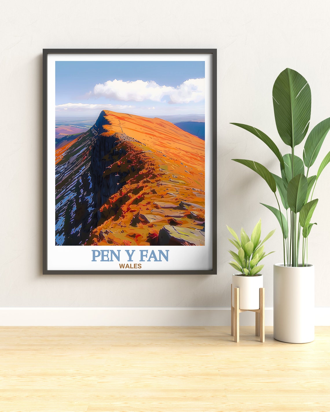 Pen y Fan Wales Golden Sunset Summit Ridge Hikers Travel Poster - Image 2