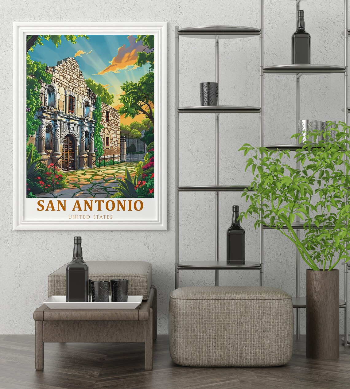 San Antonio United States The Alamo Mission Garden Historic Art Poster - Image 2