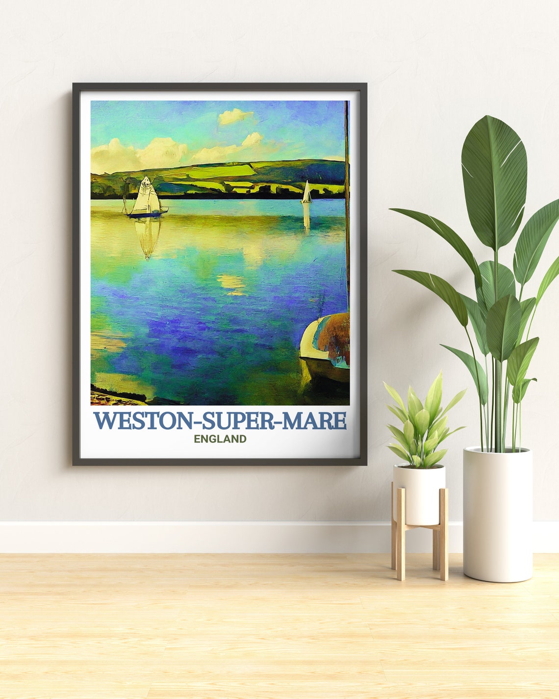Weston Super Mare England Sailboats On Calm Waters Travel Poster - Image 3