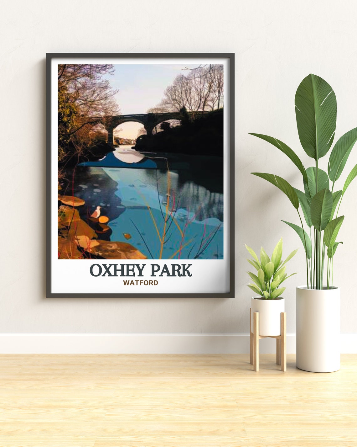 Oxhey Park Watford River Colne Bridge Sunset Reflection Poster - Image 2