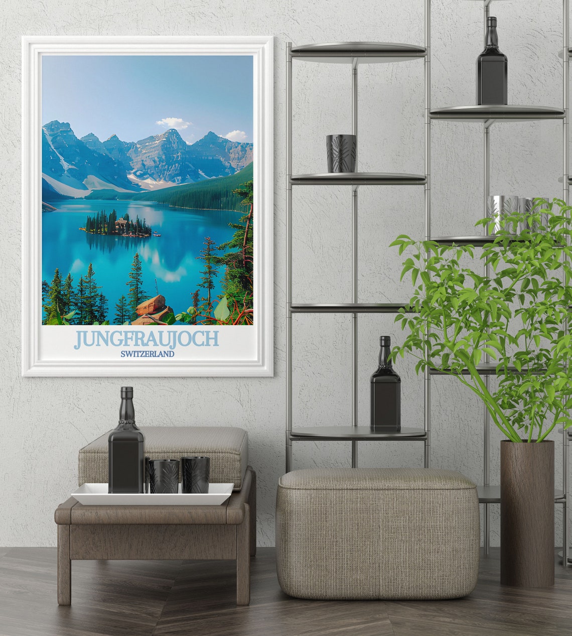 Turquoise Alpine Mountain Lake Pine Island Peak Scenery Travel Poster - Image 2