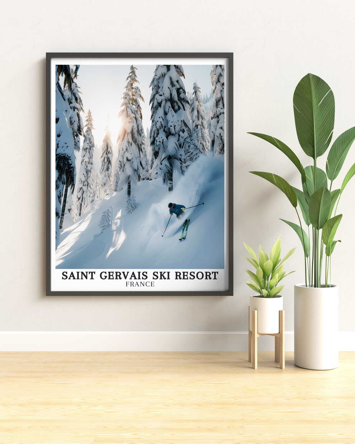 Saint Gervais Ski Resort Powder Slopes Snowy Pine Trees Poster - Image 3
