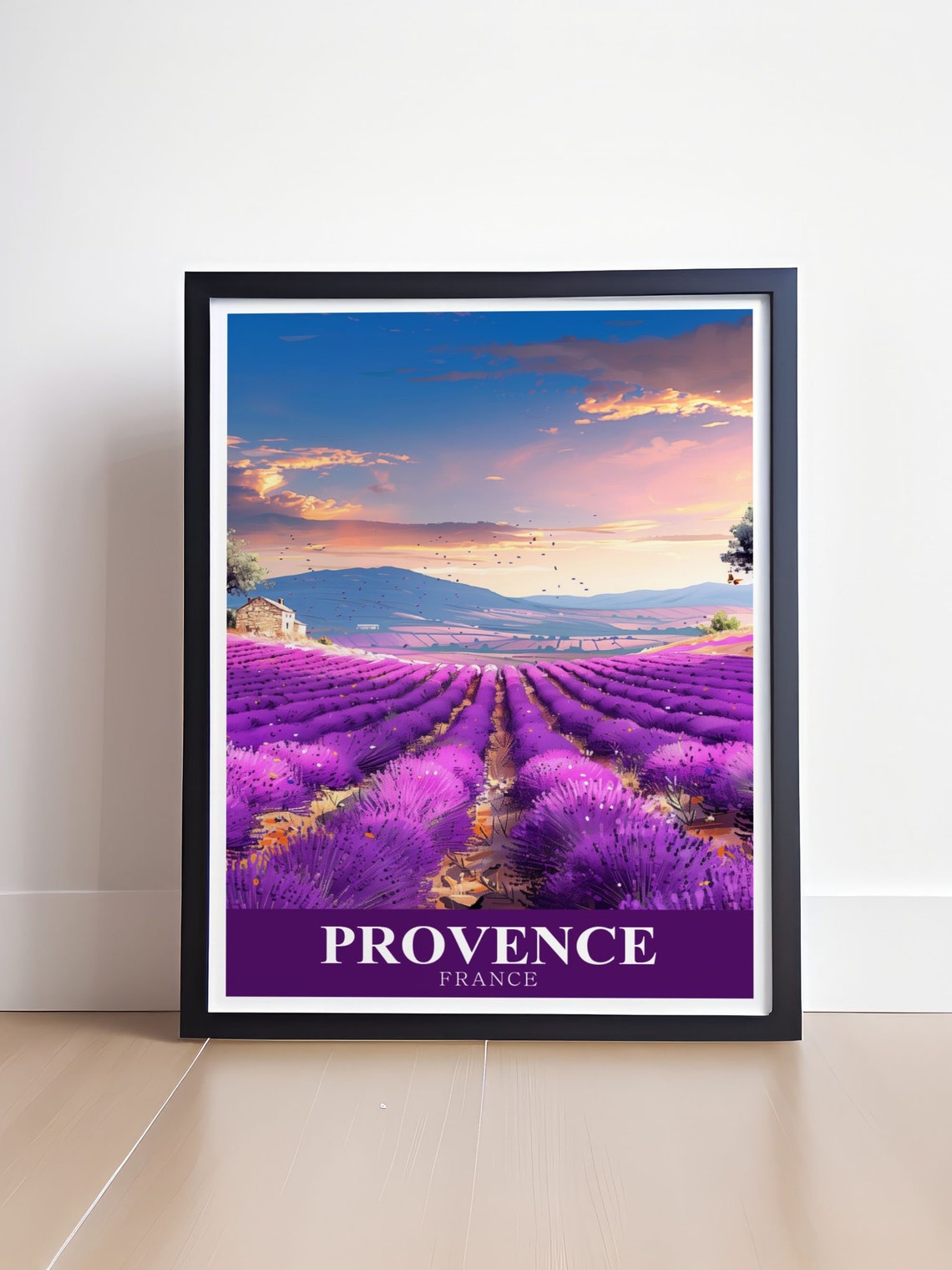 Provence Lavender Fields at Sunset With Stone Farmhouse Travel Poster - Image 4