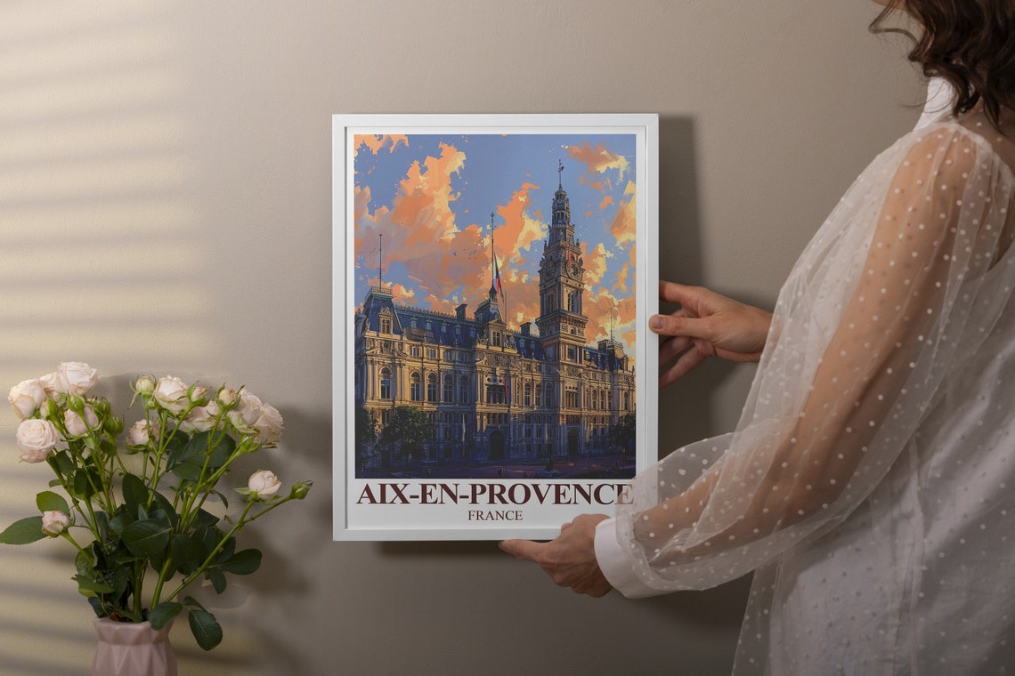 Aix-en-Provence Hotel de Ville Sunset Orange Sky Travel Poster - Image 2