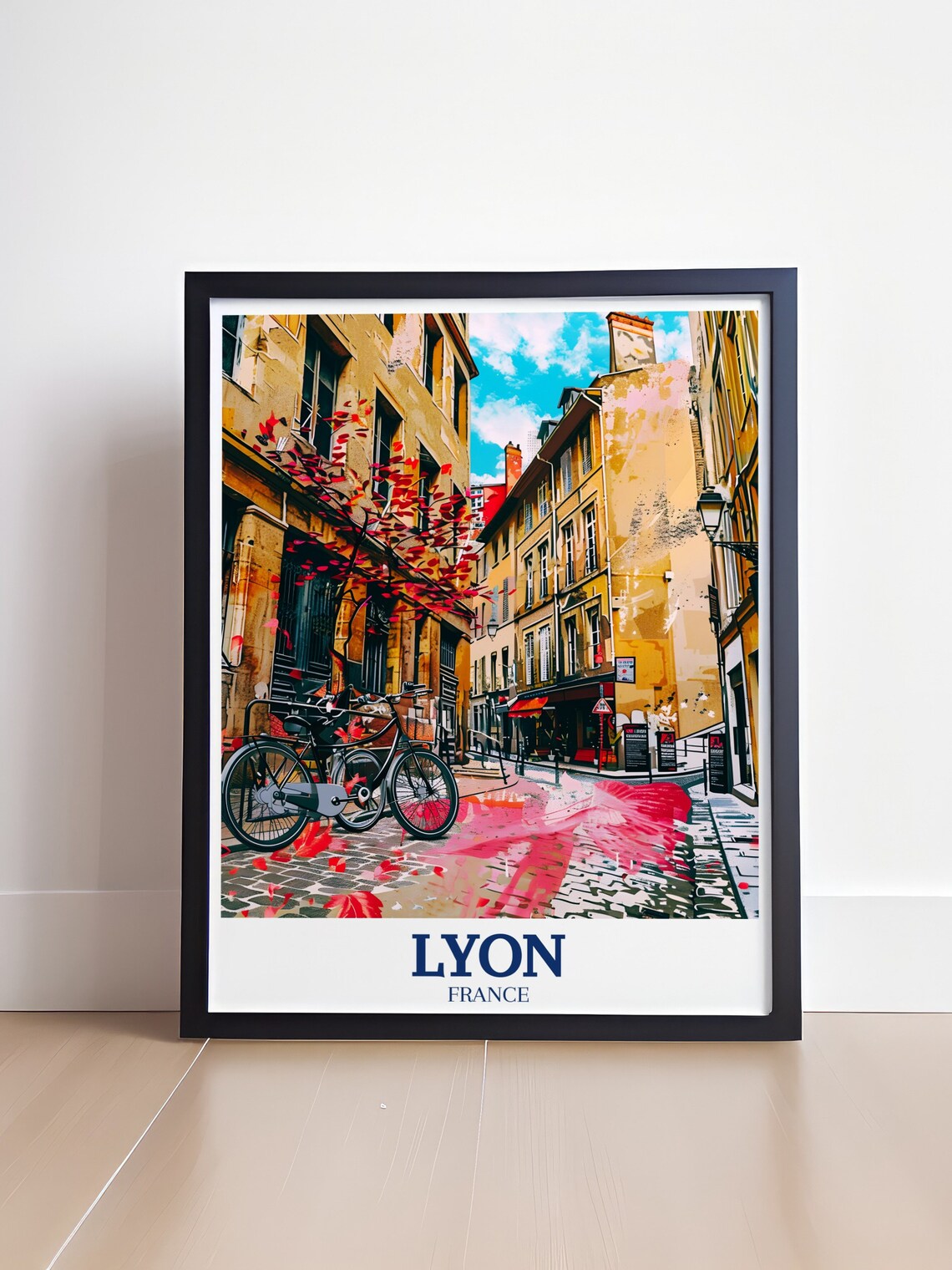 Lyon France Old Town Cobblestone Street With Bicycles Poster - Image 4