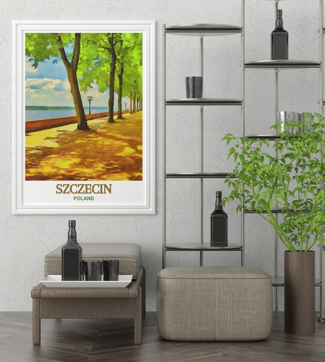 Szczecin Poland Tree Lined Riverside Park Promenade Summer Poster - Image 3