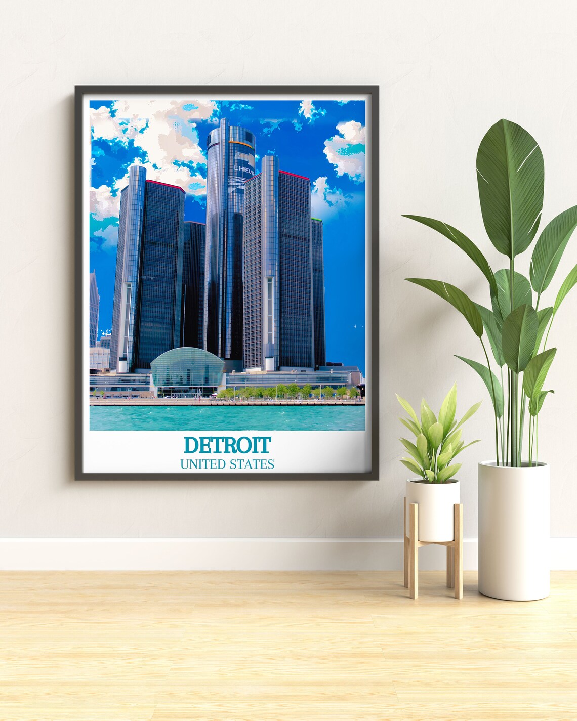 Detroit United States Renaissance Center Riverfront Skyline Poster - Image 3