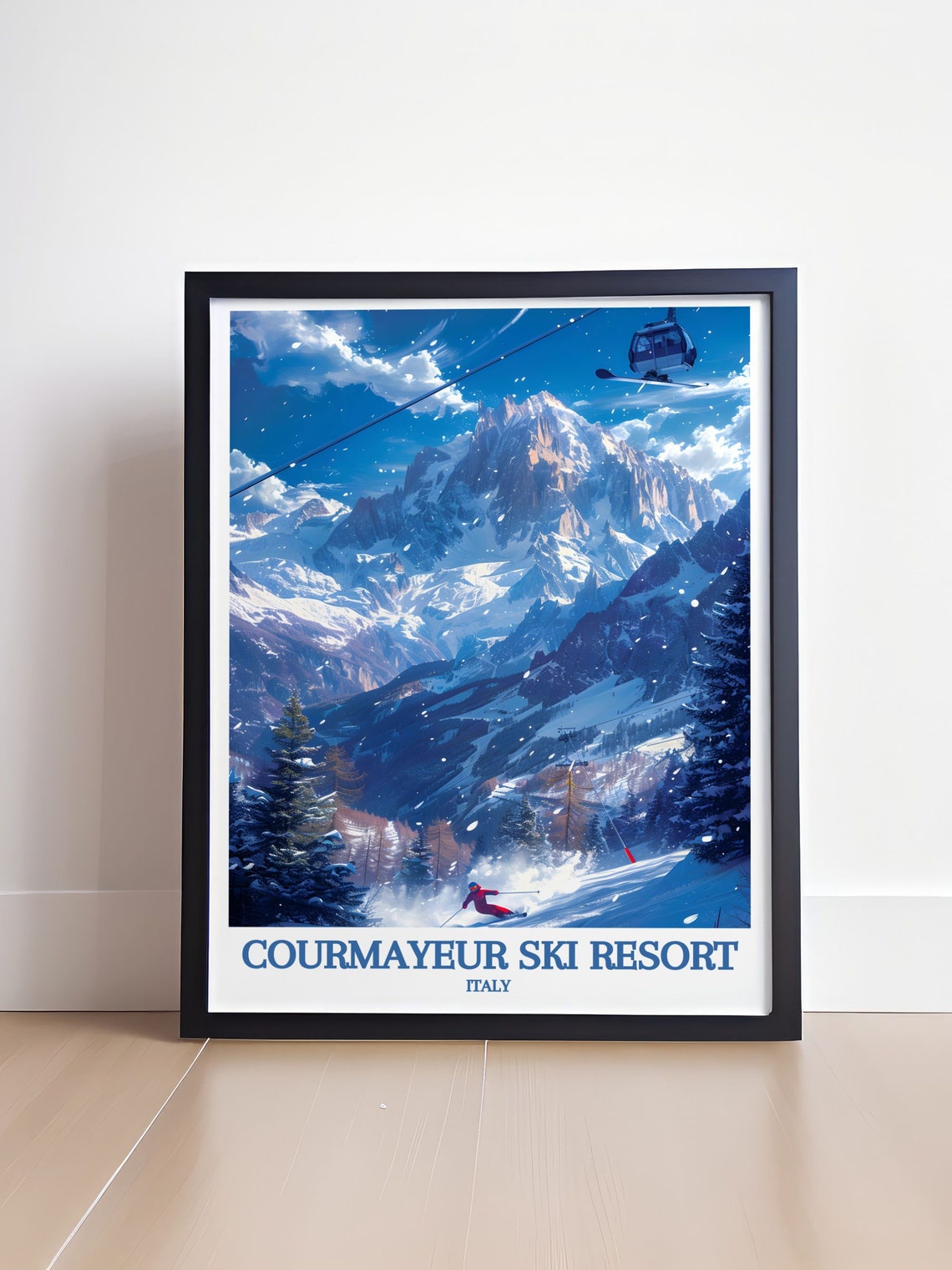 Courmayeur Italy Ski Resort Powder Snow Cable Car Scene Poster - Image 4