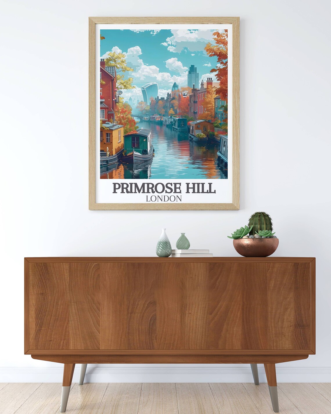 Primrose Hill London Canal Narrowboats And City Skyline Poster - Image 3